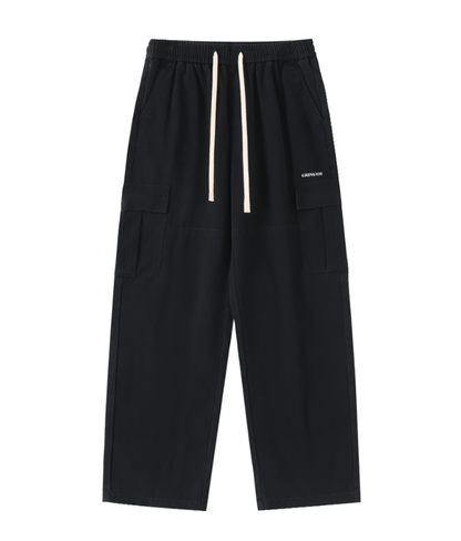 Gringos Drawstring Waist Straight-Leg Cargo Pants - Blue/Black/Green