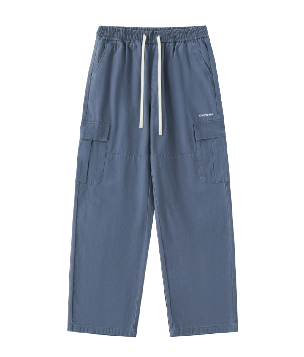 Gringos Drawstring Waist Straight-Leg Cargo Pants - Blue/Black/Green