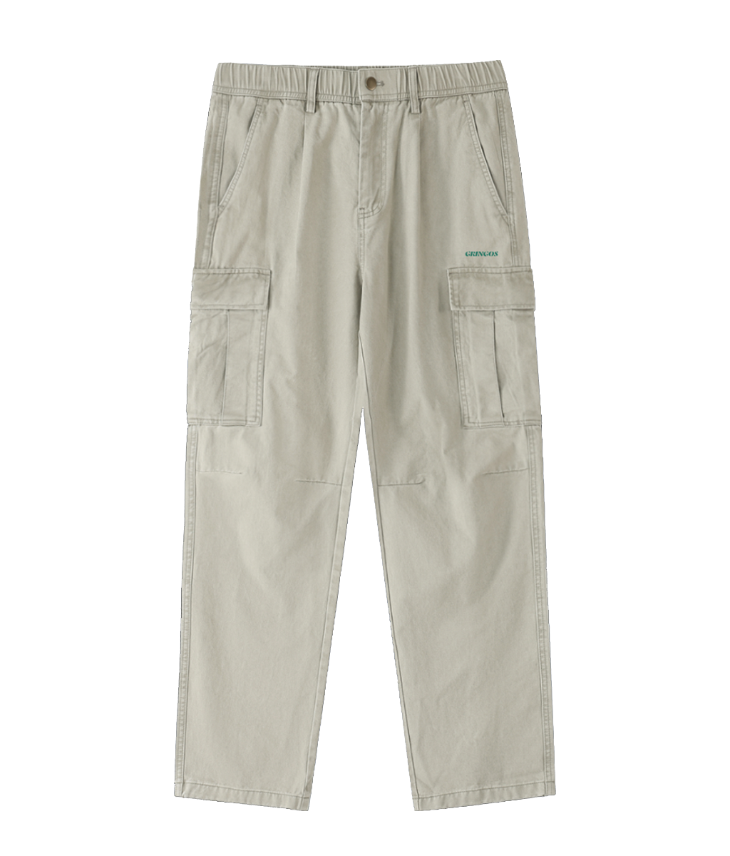 Gringos Cotton Elastic-Waist Cargo Pants - Light Grey