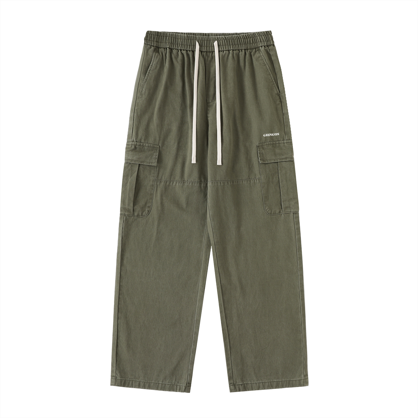 Gringos Drawstring Waist Straight-Leg Cargo Pants - Blue/Black/Green