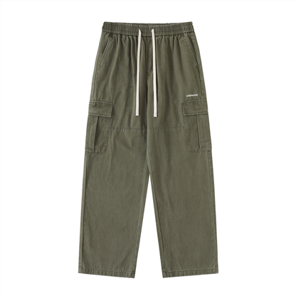 Gringos Drawstring Waist Straight-Leg Cargo Pants - Blue/Black/Green